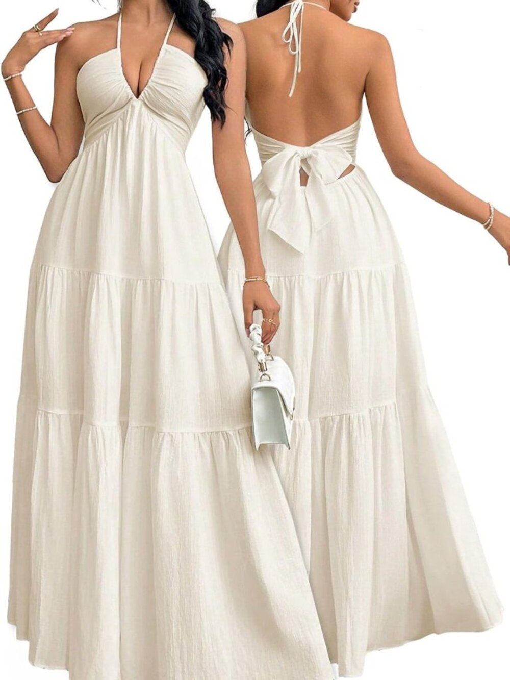 Women's Halter Maxi Dress - V Neck A-Line Beach & Vacation Casual Summer Dress